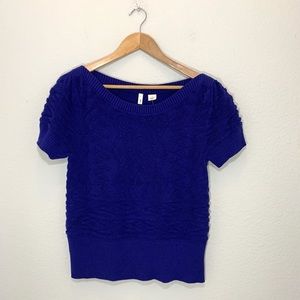 Anthropology royal blue short sleeve knit blouse